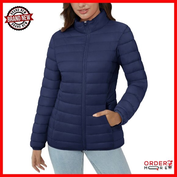 Lightweight Puffer Jacket with 4 Pockets Stand Collar Fleece Coat